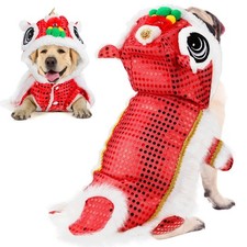 LEIFIDE Lion Dance Dog Costume Chinese New Year Pet Costume Sequins
