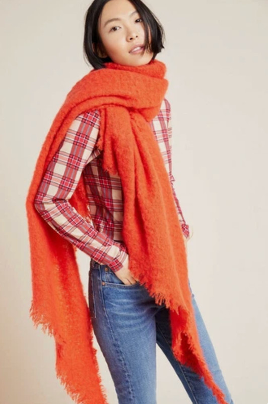 Anthropologie Carraway Boucle Fringed Scarf Burnt Orange
