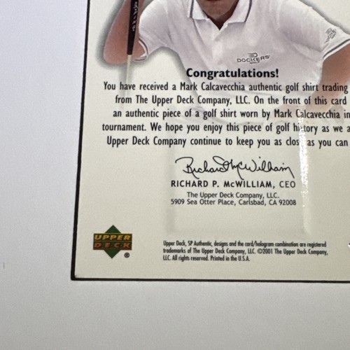 Mark Calcavecchia 2001 Upper Deck SP Authentic Golf Tour Swatch Shirt Relic /100 - Picture 10 of 12