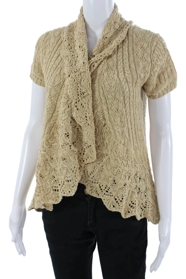 Cárdigan Ralph Lauren Etiqueta Azul Mujer Beige Lino Manga Corta Talla M Foto 2 de 4