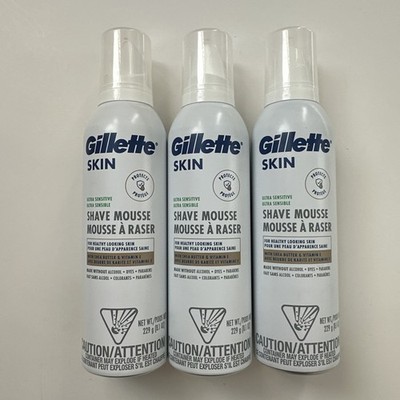 (3) Gillette Skin Ultra Sensitive Shave Mousse Shea Butter Vitamin E 8.1oz