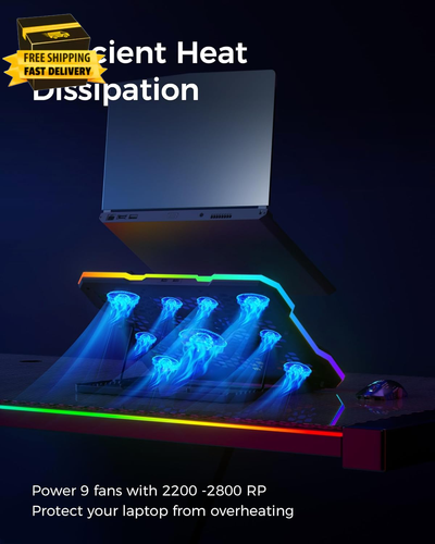 Laptop Cooling Pad, RGB Lights Laptop Cooler 9 Fans for 15.6-19.3 Inch La - 第 2/7 張圖片