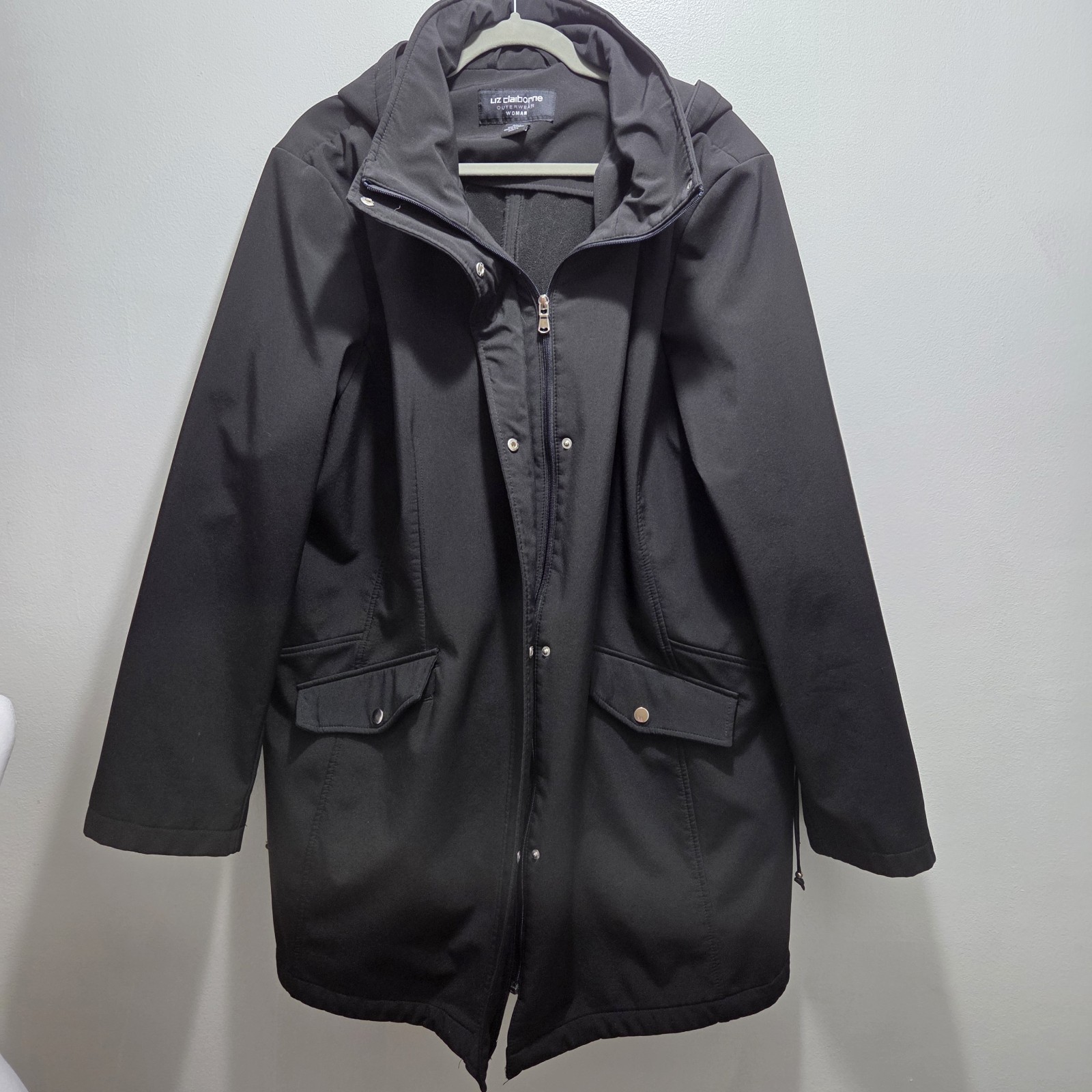 Liz Claiborne Outerwear Black Fleece Lined Hooded Jacket Lac