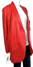 Vintage In Transit Leather Oversize Blazer Jacket Coat Open Front Lined Red S