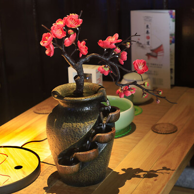 FengShui Flower Vase Waterfall Fountain Indoor Water Fountain Tabletop Decor