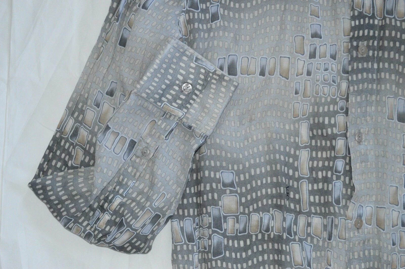 Camicia da uomo VJC Versace jeans couture astratto grigio trasparente bottoni aderente S M