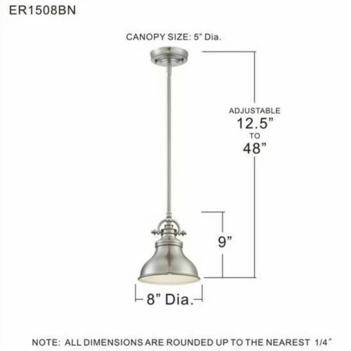 Quoizel ER1508BN Emery Vintage Mini Pendant Lighting, 1-Light, Brushed Nickel - Picture 3 of 6