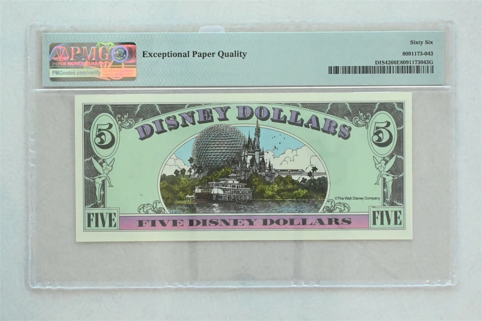 Disney Dollar 1996 $5 PMG Gem UNC 66EPQ DIS42. Goofy. View of Walt Disney Worl - Image 2 of 2