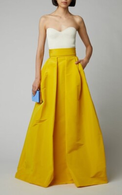 Elegant Flowless Gelb Taftkleid Faltenrock Mit eine Tasche Jeder Anlass