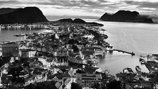 Landscape norway monochrome mountains cityscape Custom Gaming Mat Desk