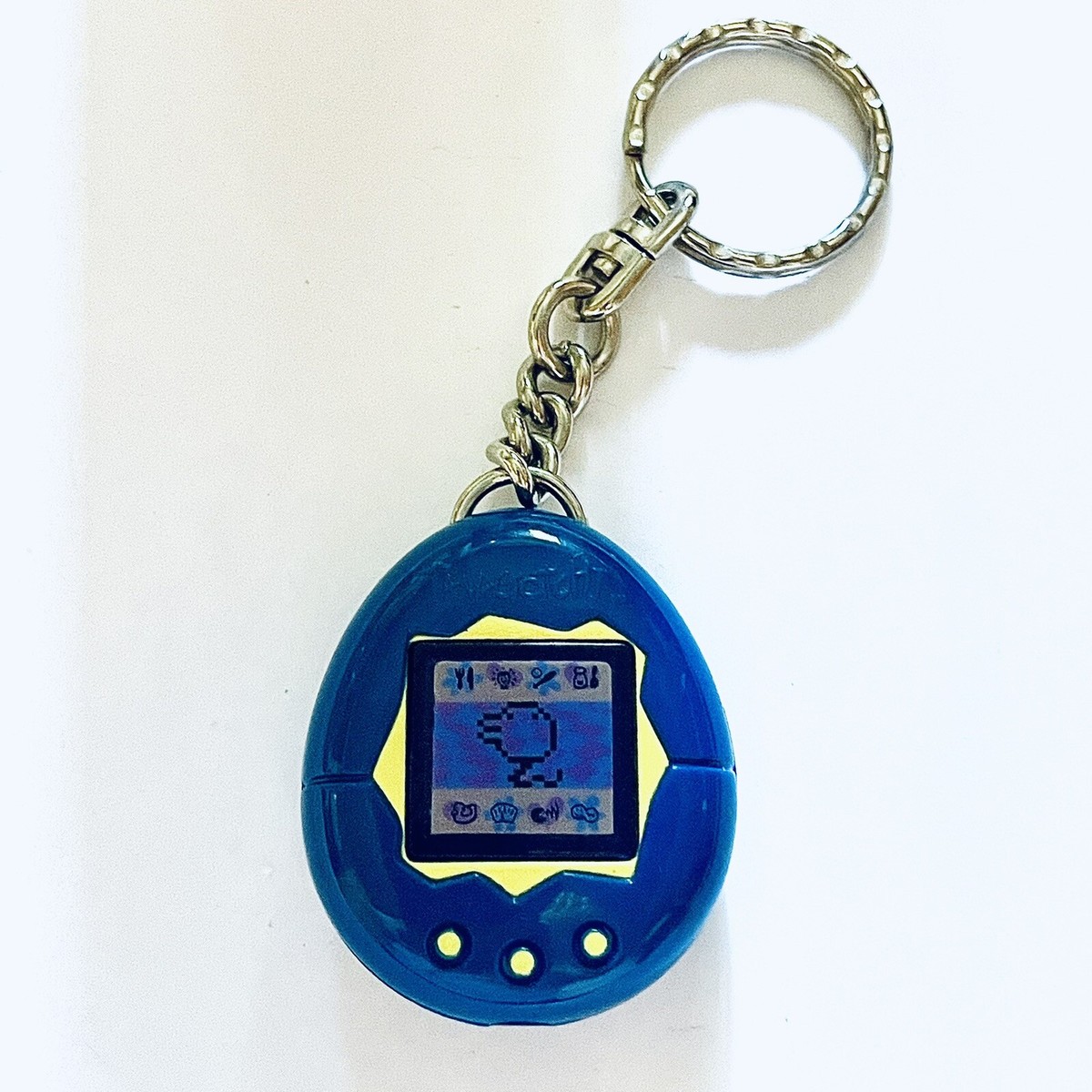 Vintage 1990s Tamagotchi Blue Keychain Bandai McDonalds 1997 Happy