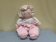 VTG. EDEN PLUSH GIRL FIRST DOLL LOVEY/RATTLE/CRINKLE, FRESHLY LAUNDERED, 12 IN.