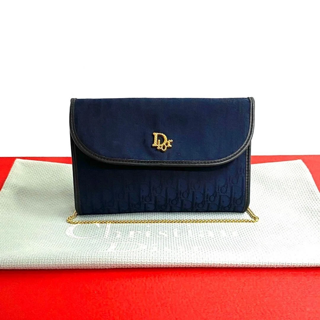 Sac bandoulière chaîne motif trotteur Christian Dior bleu marine