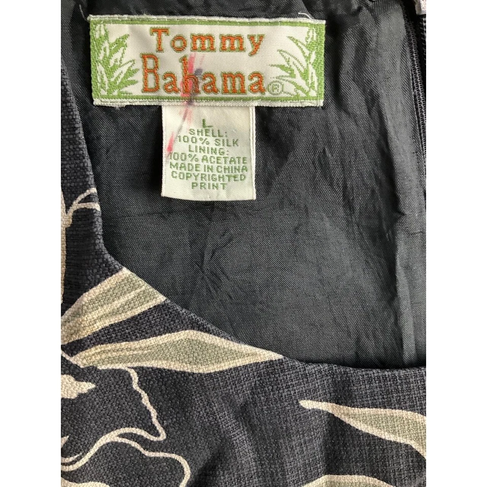 Top Tommy Bahama Negro Estampado Floral 100% Seda Cuello Redondo Sin Mangas Grande Foto 2 de 4