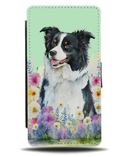 Border Collie In Flowers Watercolour Design Flip Wallet Case Dog Dogs BG97
