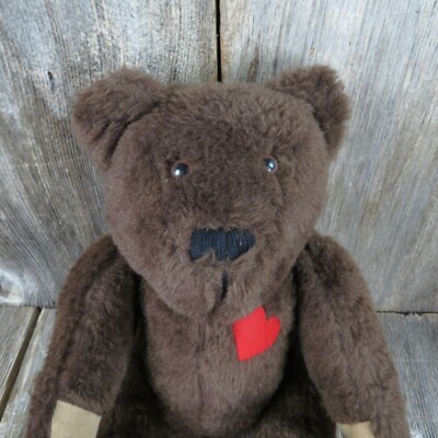 Vintage Handmade Teddy Bear Plush Red Heart Dark Brown Jointed