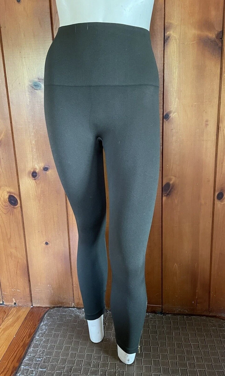 SPANX Leggings High Rise Shapewear Seamless Stretch Olive Green Zipper  Ankle Med