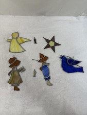Collection Vintage Stained Glass Sun Catcher leaded Fisher Angel Girl Flowers
