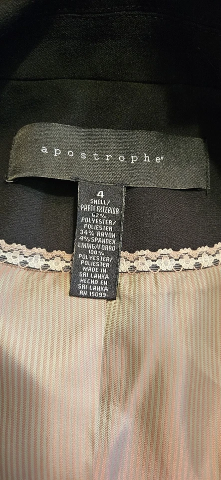 Blazer Apostrophe Mujer Talla 4 Negro Cierre de 3 Botones Forrado Carrera Negocios Foto 3 de 4