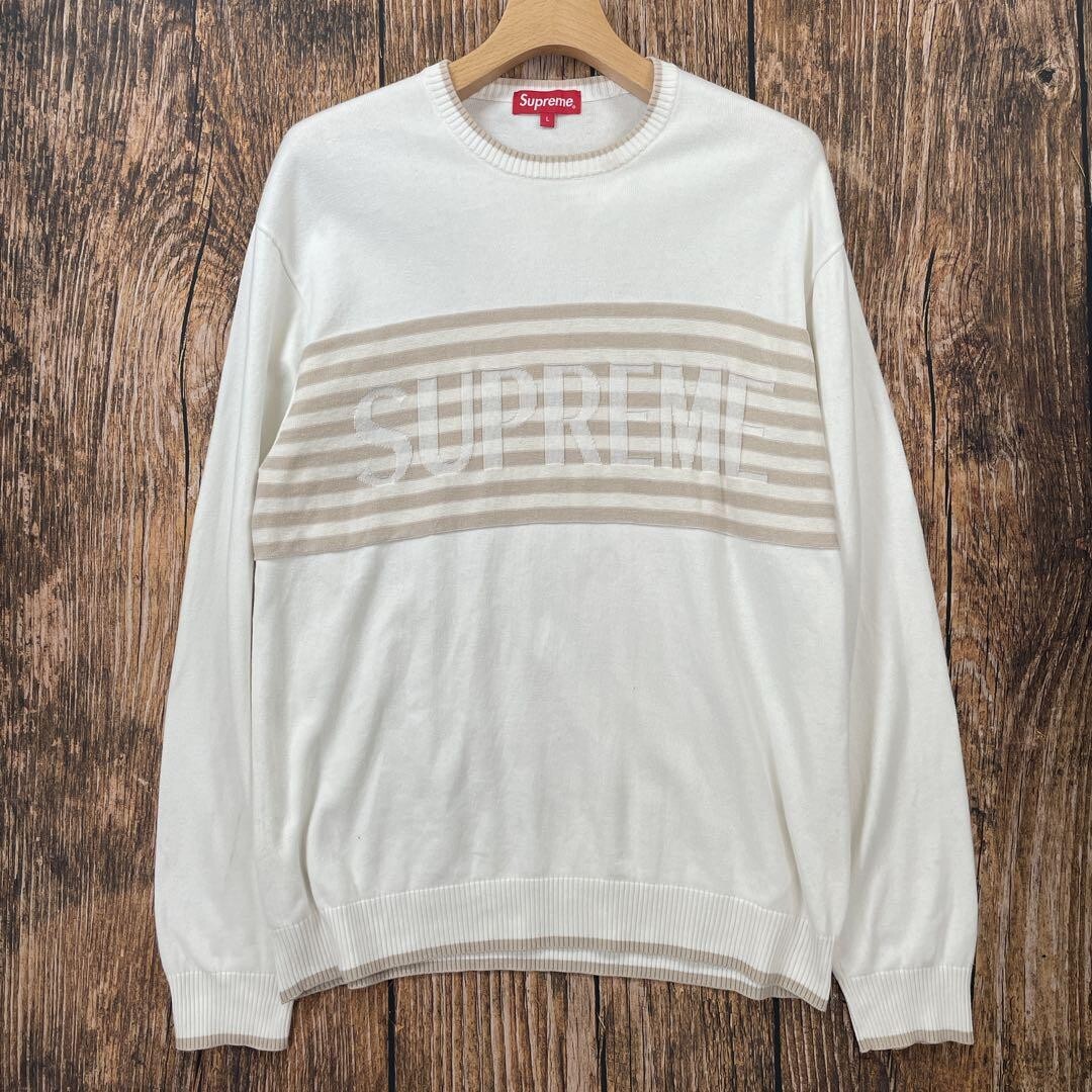 トップス Supreme Back Stripe Sweater White XXL Supreme Back Stripe Sweater (FW24) - $158