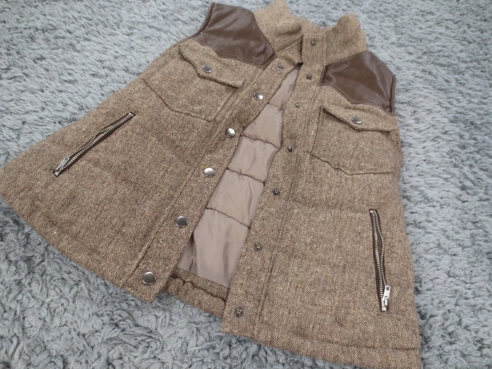 Chaleco Love Tree Mujer M Marrón Tweed Western Snap Imitación Cuero Yugo Bolsillo Puffer Foto 2 de 4