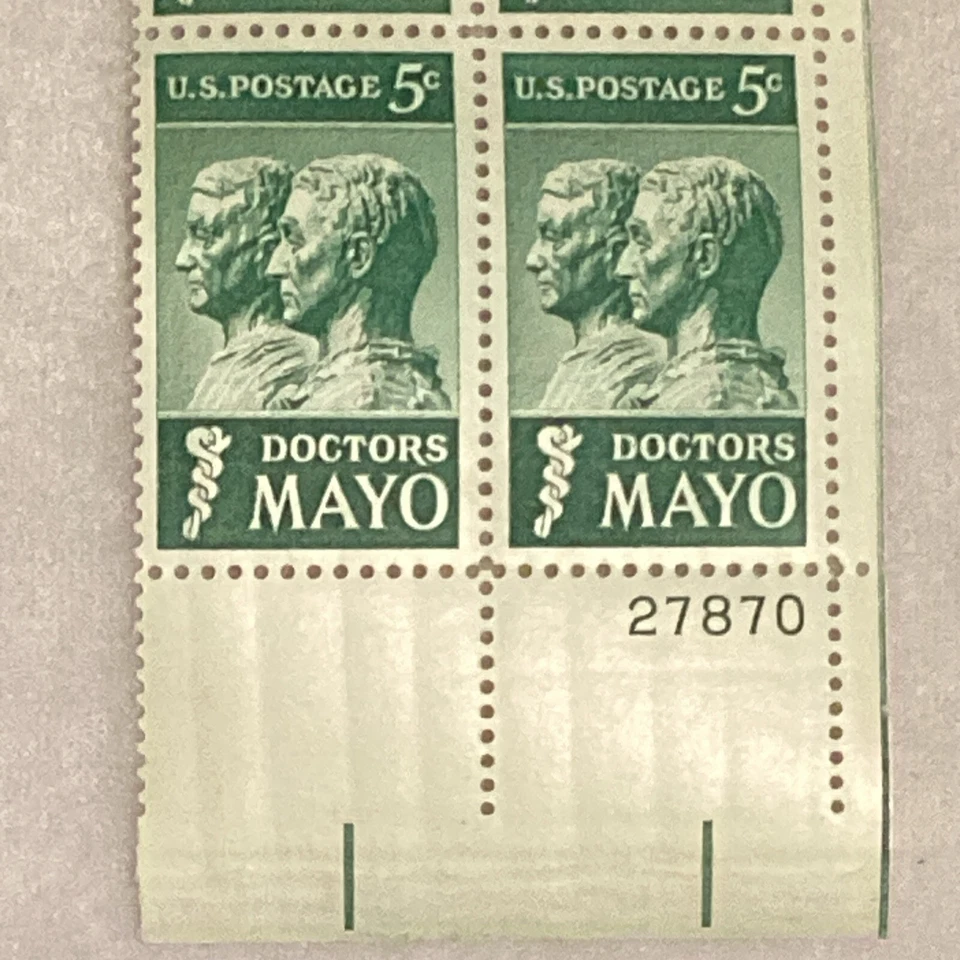 MINT 1964 Doctors Mayo 5 Cent U.S. Postage 4 Stamp Plate Block MNH - Image 3 of 4