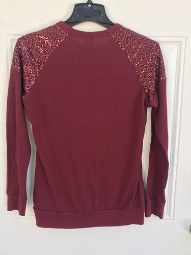 Disney Pullover Minnie Mouse Jerry Leigh Sweater Burgundy Junior (7/9) Sequins - Picture 2 of 5