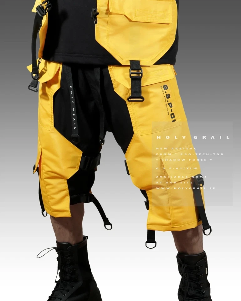 Pantalon court homme jaune streetwear Techwear Heavy Cargo Holygrail G.S.P-01... - Photo 3/4