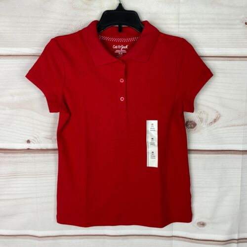Cat & Jack Top Girls M Red School Uniform Pique Polo Shirt Short Sleeve Collar
