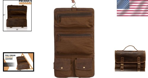 Vintage-Inspired Buffalo Leather Dopp Kit - Versatile Toiletry Organizer - Picture 2 of 6