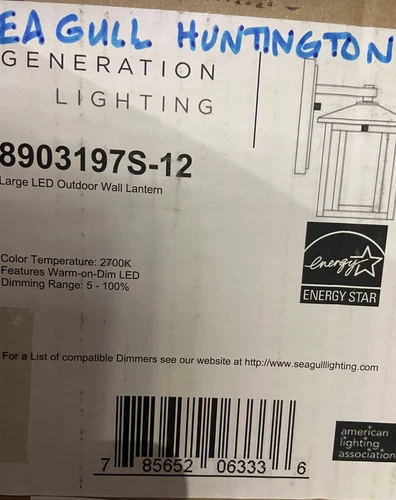 Sea Gull Lighting 1-LT Hunnington LG LED Out Lantern, Black - 8903197S-12/ 2pack - Picture 1 of 2