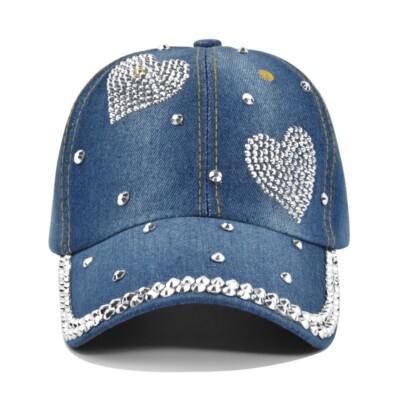 Basecap Damen Baseball Cap Mütze Hat Hut Herz mit Strass 100% Baumwolle cotton