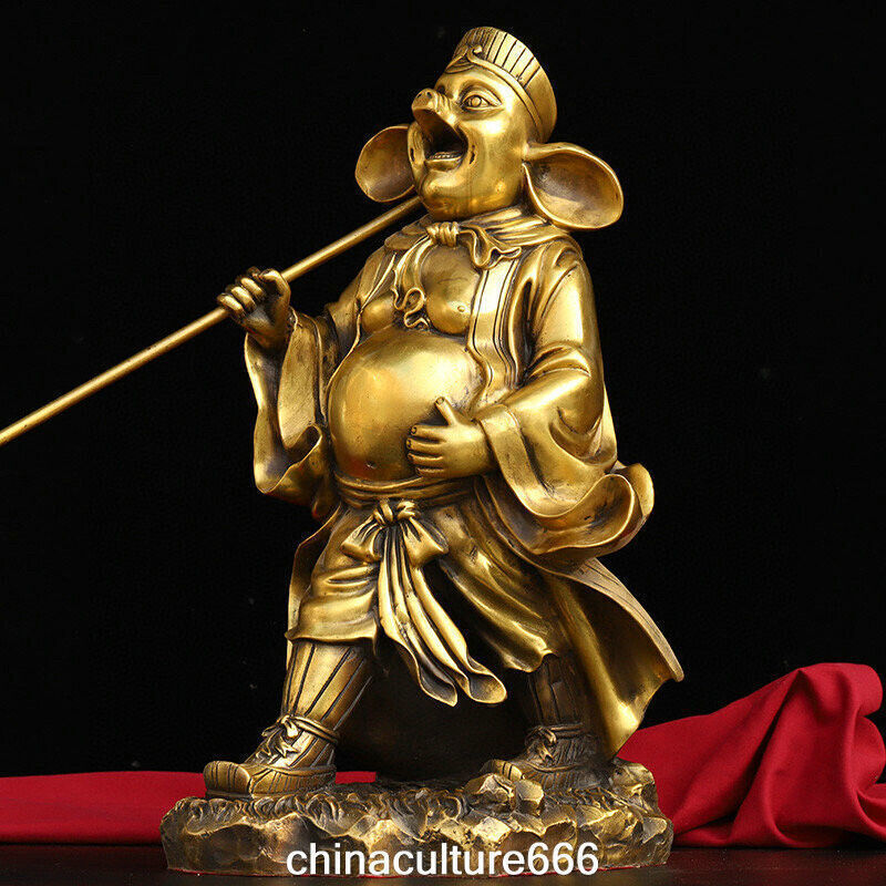 9” China Pure Bronze West Journey Xiyouji Zhu Bajie Pig God