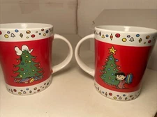2 Peanuts Snoopy Lucy Christmas Gibson Coffee Mug 15oz. Rite Aid Home