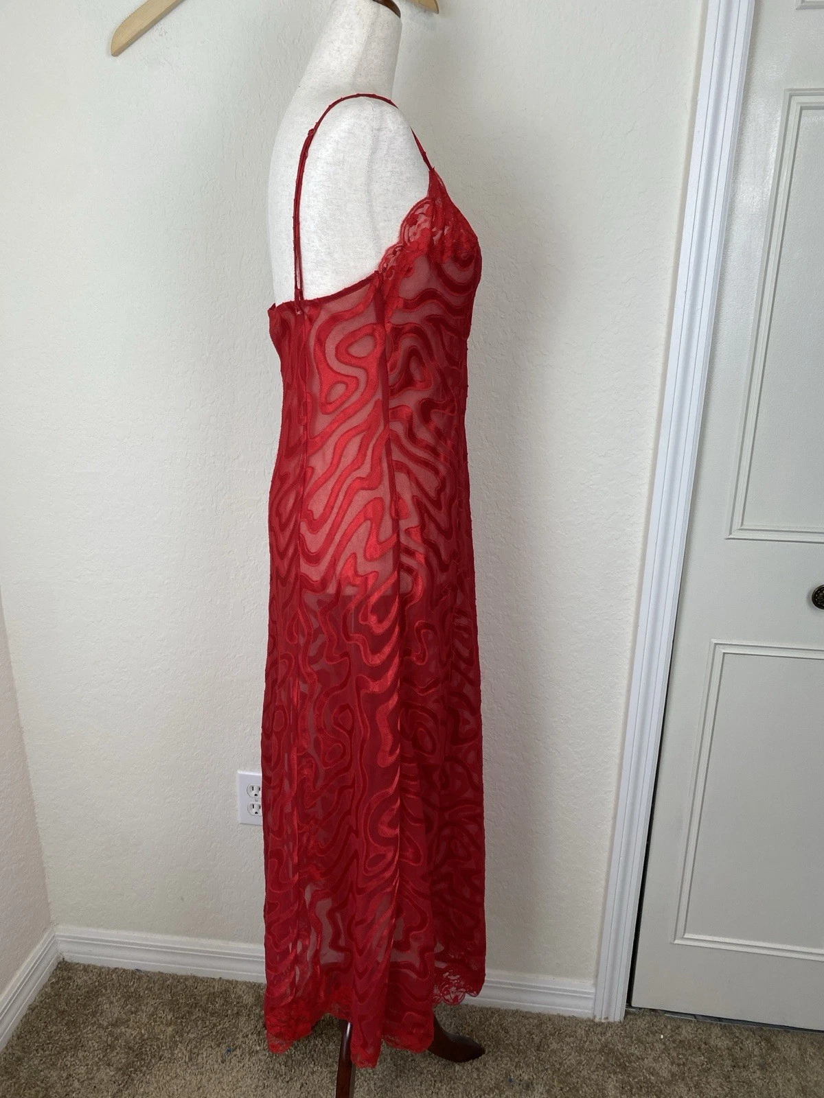 UNDERCOVER Abito vestito maxi slip vintage anni 90 Y2K Victoria’s Secret M rosso pizzo trasparente romantico