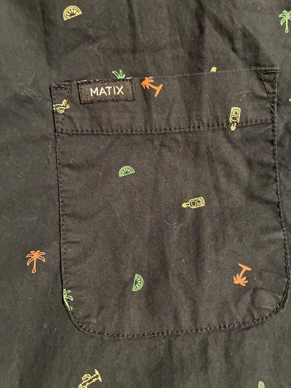 Matix Mens Black Tropical Micro Print Short Sleeve Button Down Shirt Medium M image 3