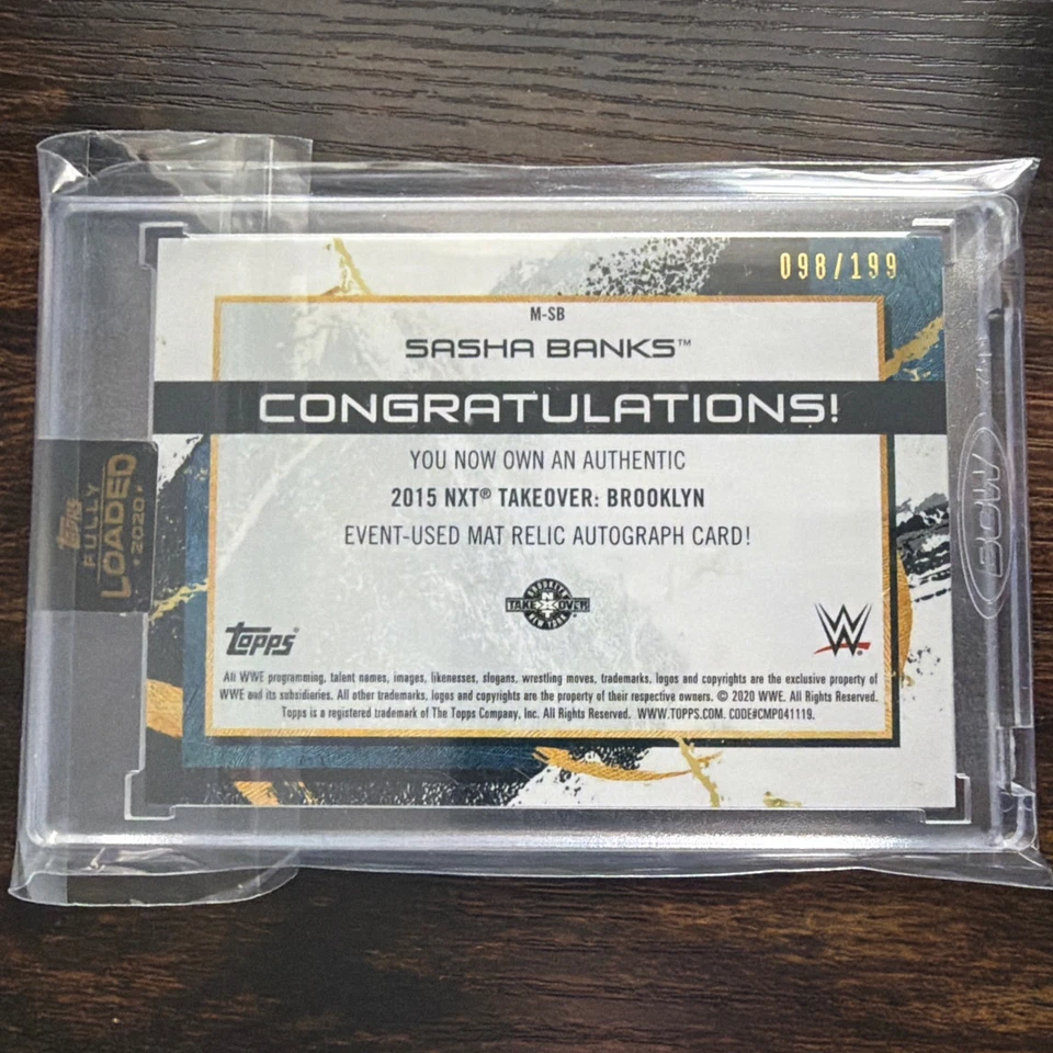 2020 Topps Fully Loaded WWE Sasha Banks Auto 2015 NXT Mat Relic 098/199 - Image 2 of 2
