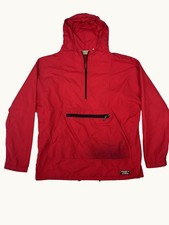 Vintage L.L. Bean Anorak Pullover Jacket Men's L Red Hood Half Zip Made in USA