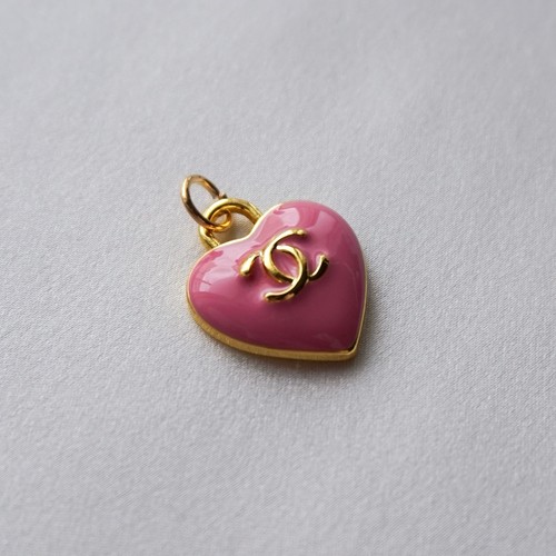 Chanel Zipper Pull Charm, Heart, Pink, Gold, Enamel, 15mm, Stamped