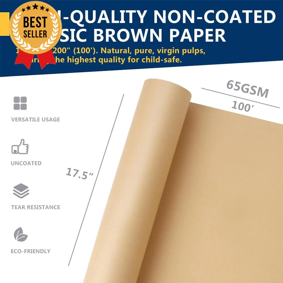 Rolo de papel Kraft marrom 17,5 x 100' embrulho artesanato envio mesa capa 70GSM - Imagem 4 de 4