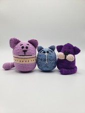 Lot Of 3 New Crochet Hand Knitted Round Positive Cats Stuffed Toy Multicolored