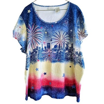 Vintage White Stag Womens T-Shirt 26-28W City Americana Fireworks USA Patriotic