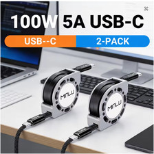 Retractable USB C to USB C Cable4 Ft, 2Pack,100W USBC 5A Fast Charging Cord, ...