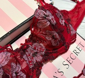 Victoria&rsquo;s Secret Wicked Bows Embroidery Unlined Balconette Bra Thong Set