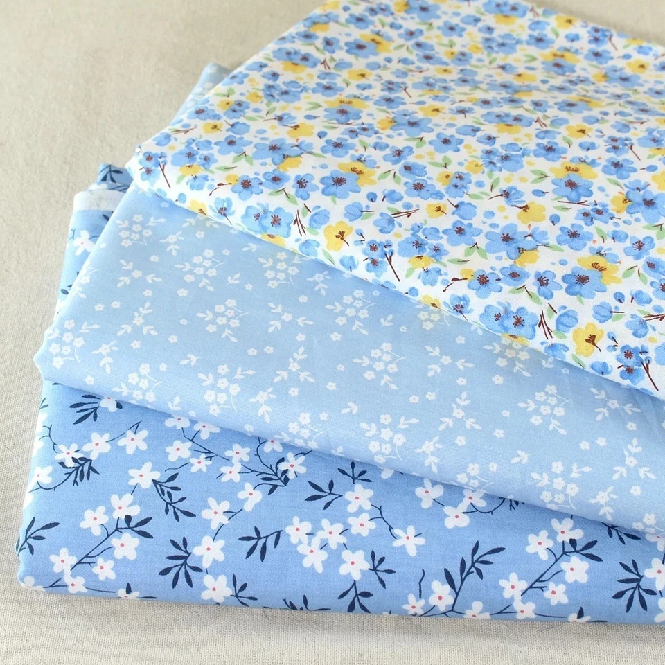 12 Blue Floral Fat Quarter Precut Cotton Fabric Bundle Quilting Sewing DIY - Image 3 of 4