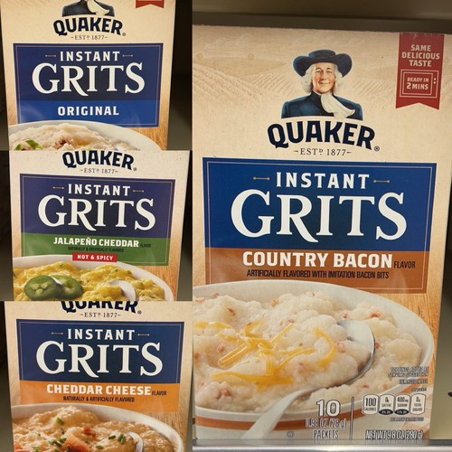 Cuaker Instant Grits Bacon, Jalapeño, Cheddar, Original 4 Variedades Paquete a Granel - Imagen 1 de 6
