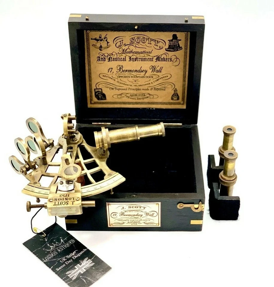Antiguo Sextante Con Caja De Madera Vintage Navegación Náutica Sextante X-mass Regalo Foto 4 de 4