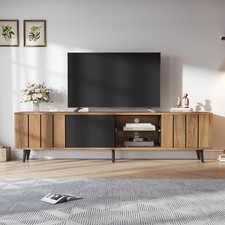 TV Stand Cabient with 3 Door 2-tier open shelving Storage Sideboard wood + black