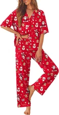 Women Pajamas Set Button down Sleepwear Short Sleeve Pjs Soft Comfy Nightwear wi