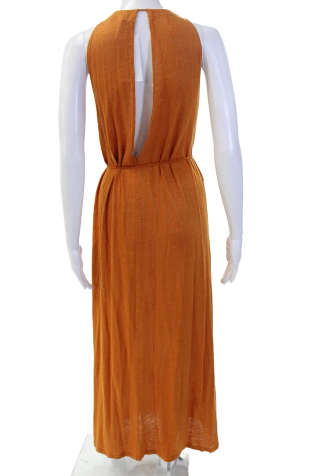 Maxi vestido sin mangas Ninety Percent para mujer naranja lino cordón talla S Foto 3 de 4